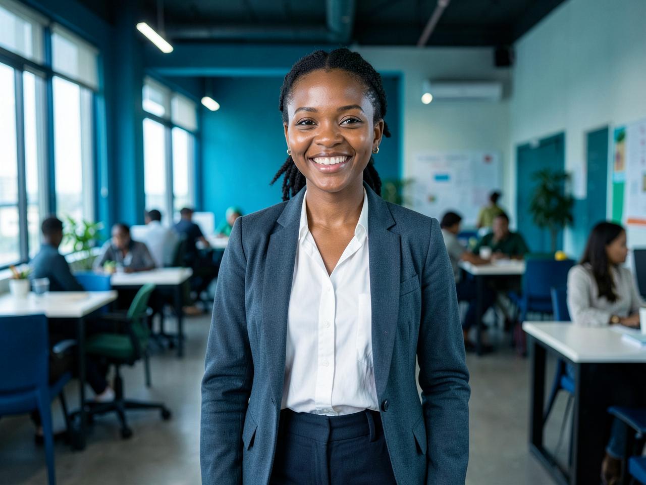 Jeunes talents africains et recruteurs échangeant dans un espace de travail moderne à Abidjan